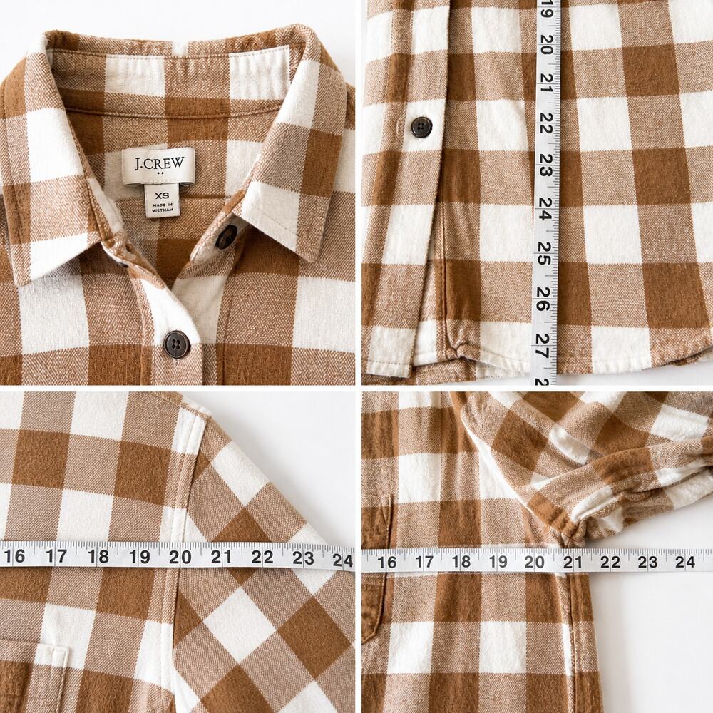 J Crew Flannel Shirt Womens Size XS Plaid Button Down Long Sleeve Brown Check - Picture 3 of 4
